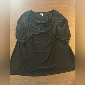 JMS Easy Dressing Women's Black Top Cowl Neck 3/4 Sleeves Lace Insert Sz 3X
